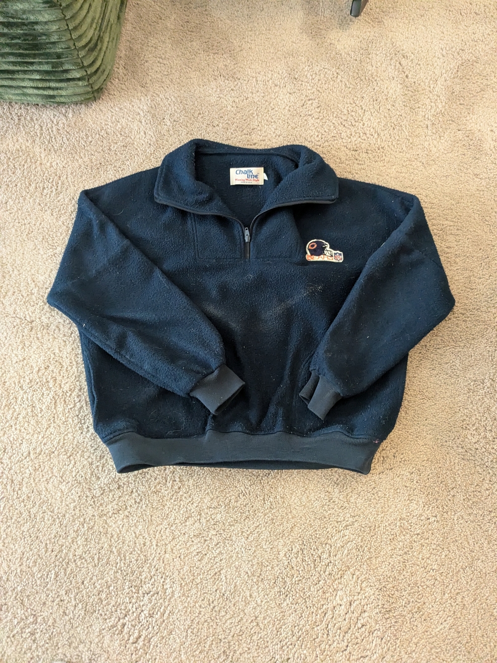 Chalk Line Chicago Bears Men's Navy Blue Quarter-Zip Fleece Pullover Vintage